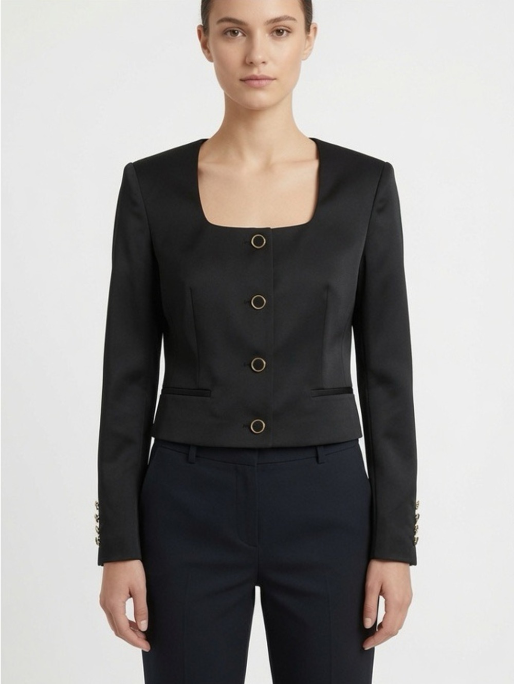 NWT Generation Love Black Cropped Blazer with Gold Buttons